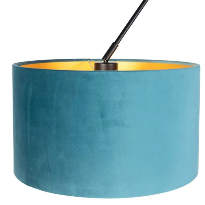 Hängelampe mit Samtschirmen blau mit Gold 35 cm - Blitz II schwarz