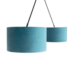 Hängelampe mit Samtschirmen blau mit Gold 35 cm - Blitz II schwarz