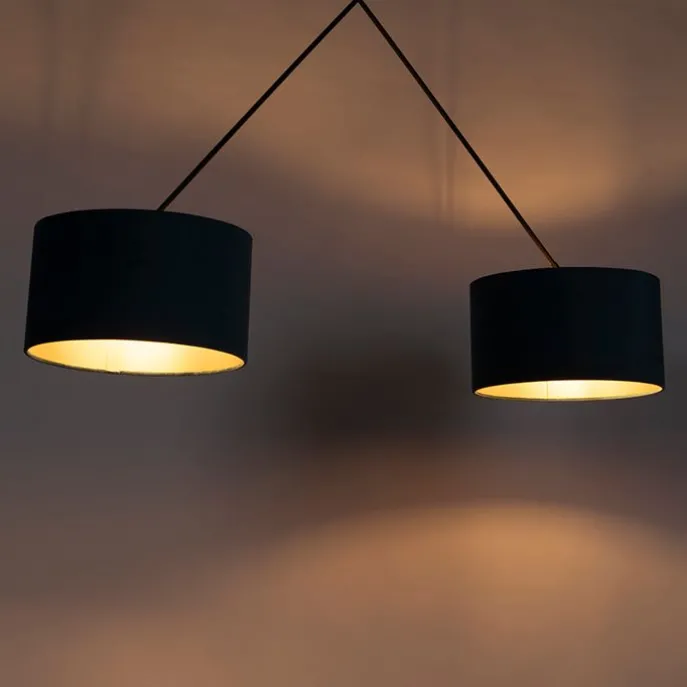 Hängelampe mit Samtschirmen blau mit Gold 35 cm - Blitz II schwarz