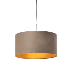 Hängelampe mit Veloursschirm taupe mit Gold 50 cm - Combi