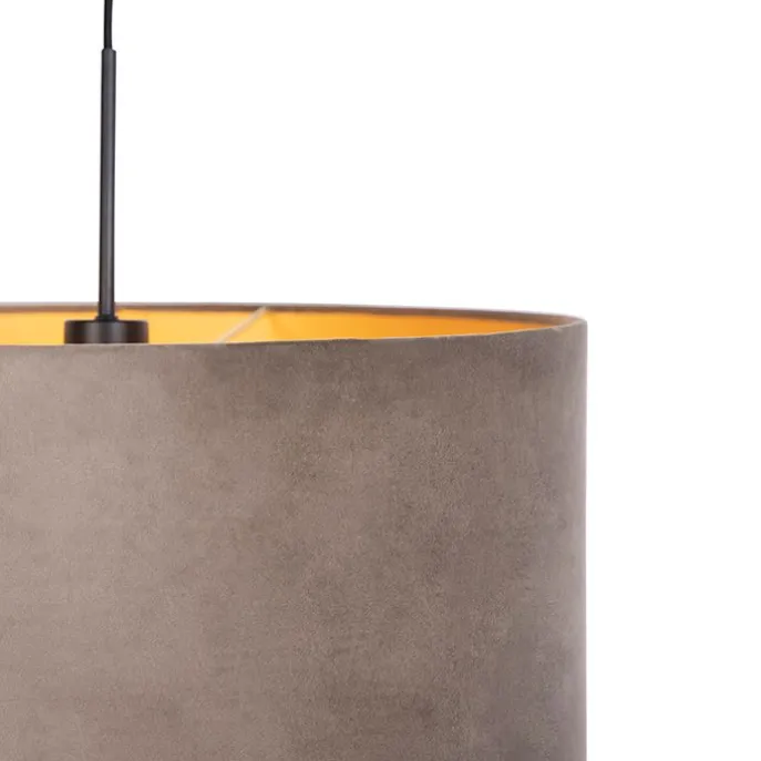 Hängelampe mit Veloursschirm taupe mit Gold 50 cm - Combi