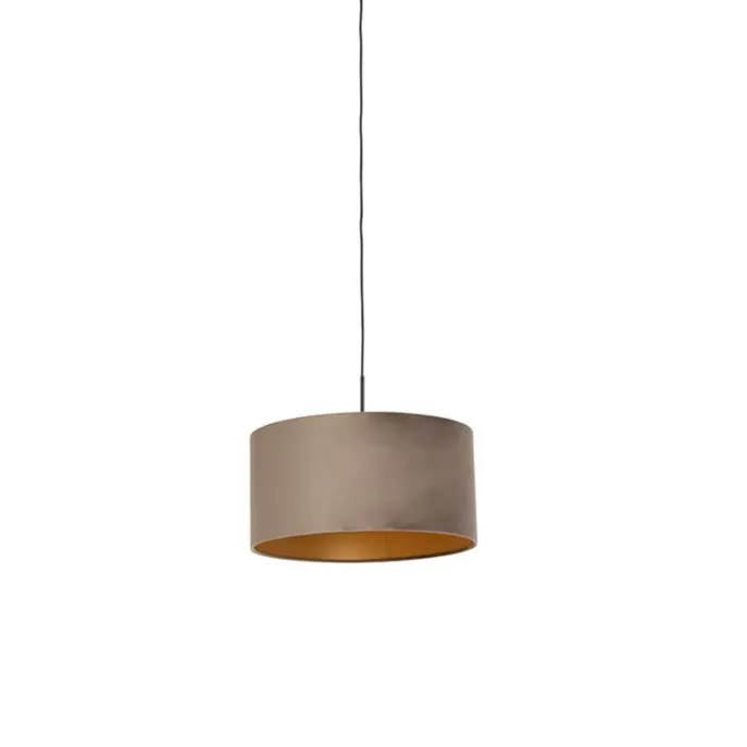Hängelampe mit Veloursschirm taupe mit Gold 50 cm - Combi