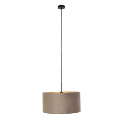 Hängelampe mit Veloursschirm taupe mit Gold 50 cm - Combi