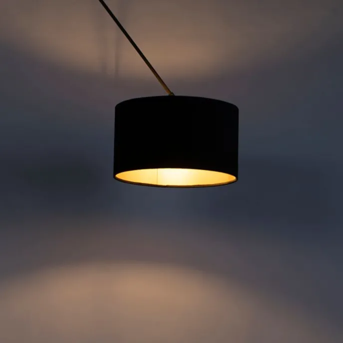 Hängelampe mit Veloursschirm schwarz mit Gold 35 cm - Blitz I schwarz