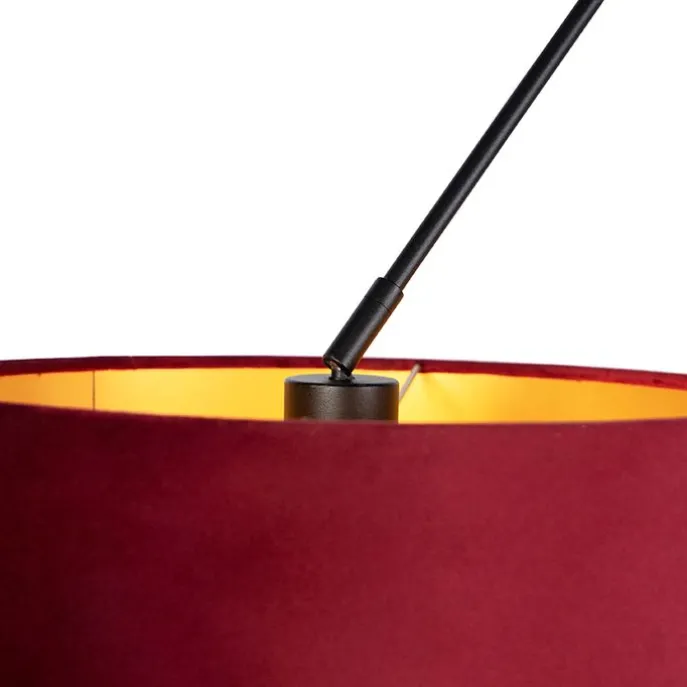Hängelampe mit Veloursschirmen rot mit Gold 35 cm - Blitz II schwarz