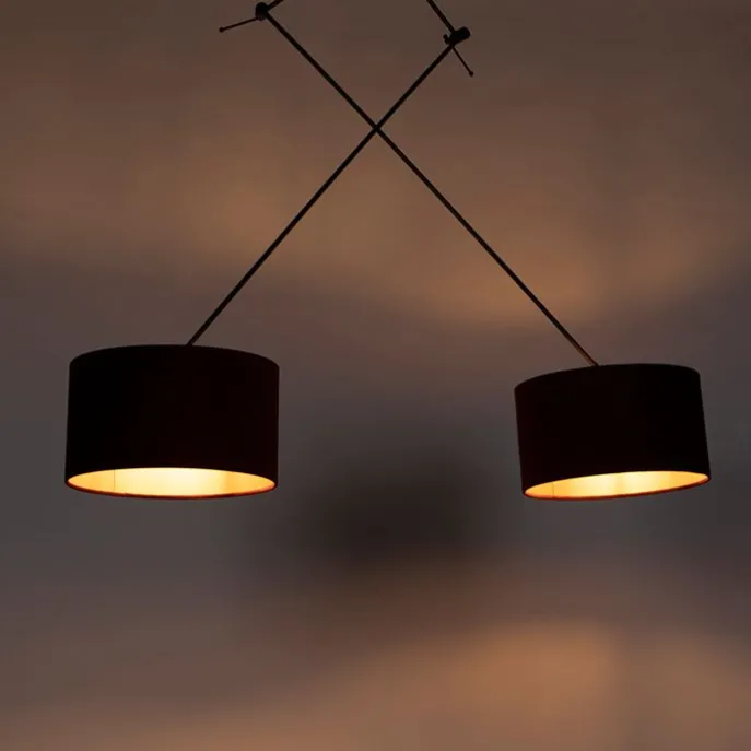 Hängelampe mit Veloursschirmen rot mit Gold 35 cm - Blitz II schwarz