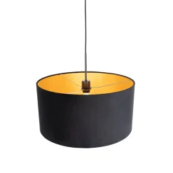 Hängelampe mit Veloursschirm schwarz mit Gold 50 cm - Combi