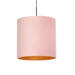Hängelampe mit Veloursschirm rosa mit Gold 40 cm - Combi