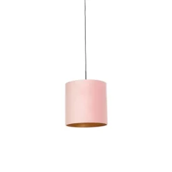 Hängelampe mit Veloursschirm rosa mit Gold 40 cm - Combi