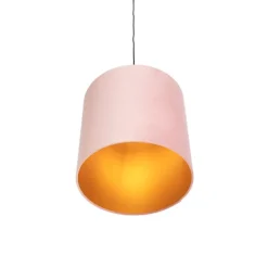 Hängelampe mit Veloursschirm rosa mit Gold 40 cm - Combi