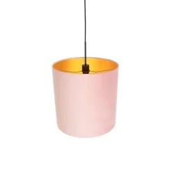Hängelampe mit Veloursschirm rosa mit Gold 40 cm - Combi
