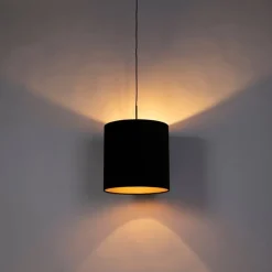 Hängelampe mit Veloursschirm schwarz mit Gold 40 cm - Combi