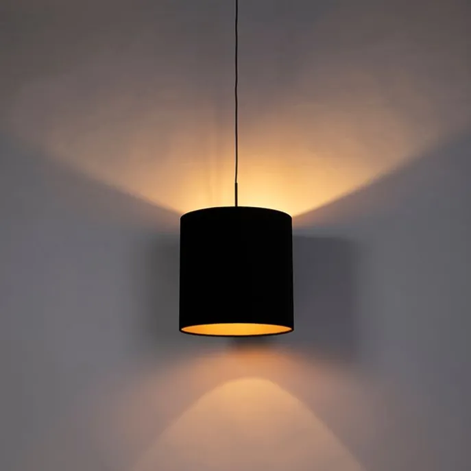 Hängelampe mit Veloursschirm schwarz mit Gold 40 cm - Combi