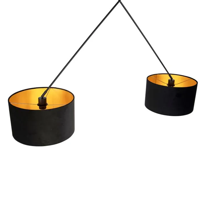 Hängelampe mit Veloursschirmen schwarz mit Gold 35 cm - Blitz II schwarz
