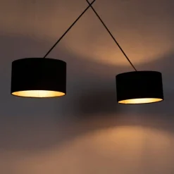 Hängelampe mit Veloursschirmen schwarz mit Gold 35 cm - Blitz II schwarz