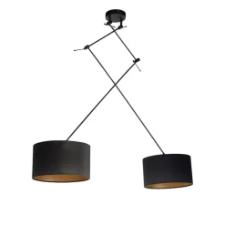 Hängelampe mit Veloursschirmen schwarz mit Gold 35 cm - Blitz II schwarz