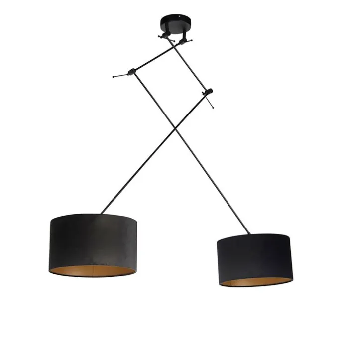 Hängelampe mit Veloursschirmen schwarz mit Gold 35 cm - Blitz II schwarz
