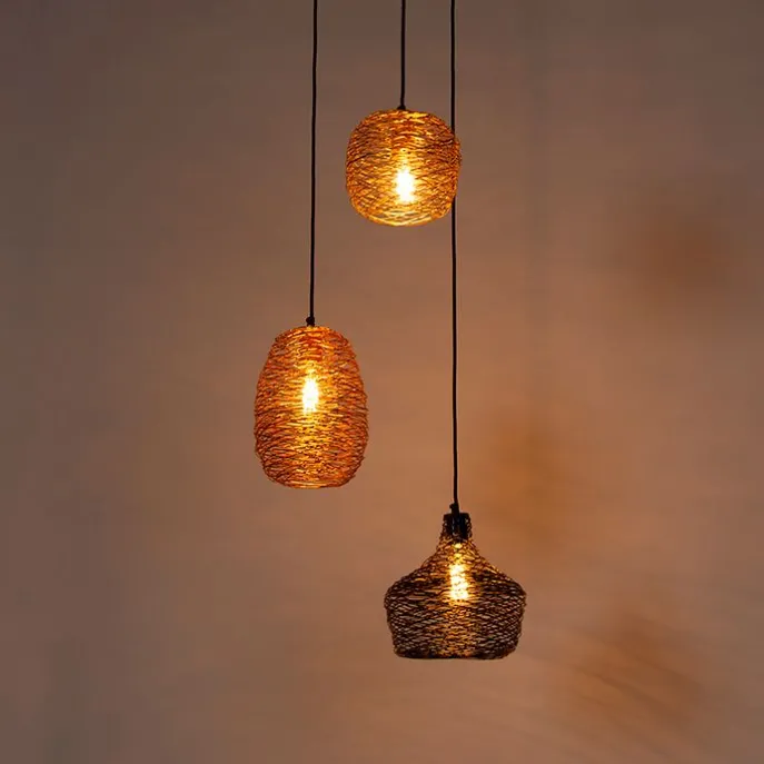 Hängelampe schwarz gold und kupfer rund 3-flammig - Sarella