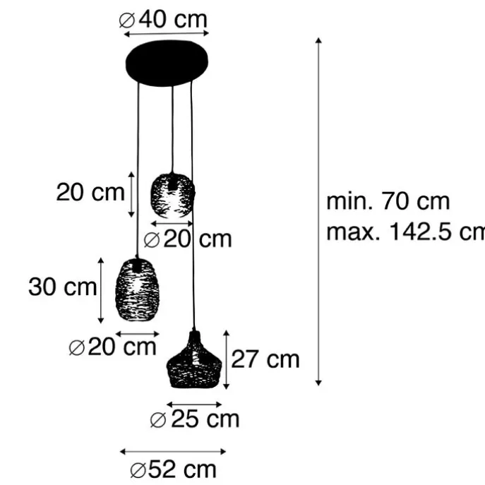 Hängelampe schwarz gold und kupfer rund 3-flammig - Sarella