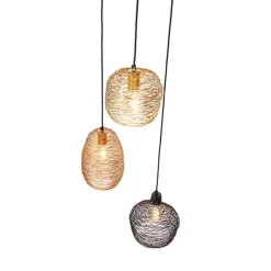 Hängelampe schwarz gold und kupfer rund 3-flammig - Sarella