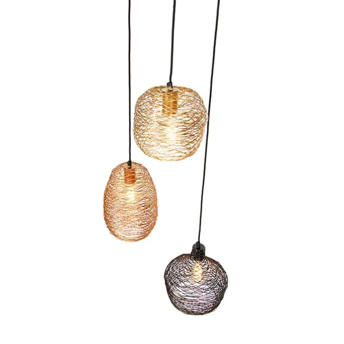 Hängelampe schwarz gold und kupfer rund 3-flammig - Sarella