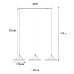 Hängelampe schwarz länglich inkl. LED 3-stufig dimmbar 3-Licht - Lyani