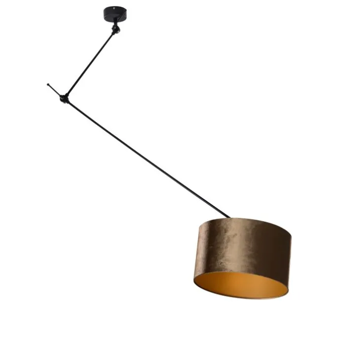 Hängelampe Schwarz mit bronzefarbenem Samtschirm 35cm - Blitz