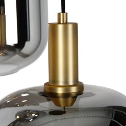 Hängelampe schwarz mit Gold und Rauchglas inkl. 3 PUCC - Zuzanna