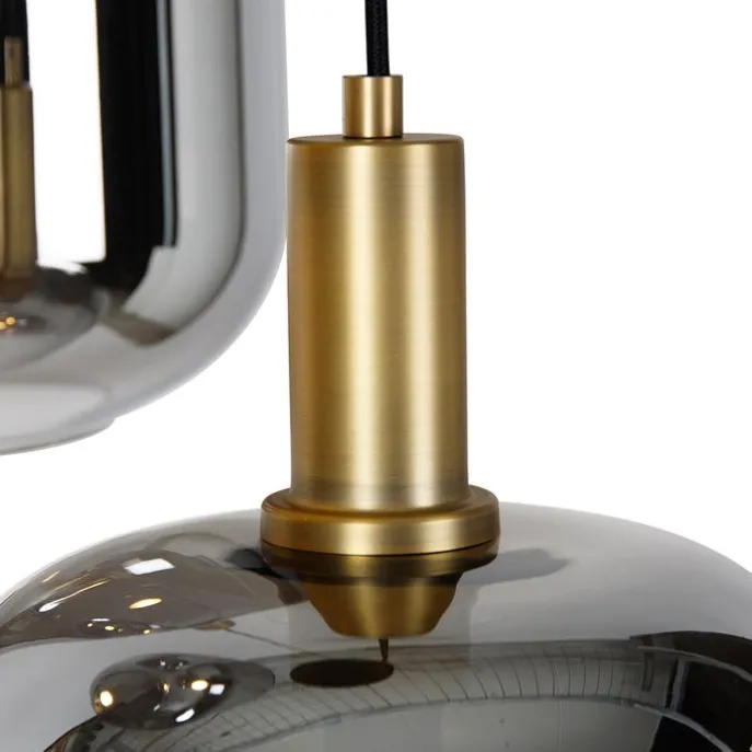 Hängelampe schwarz mit Gold und Rauchglas inkl. 3 PUCC - Zuzanna