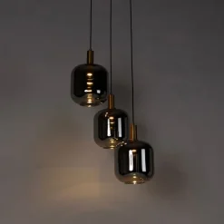 Hängelampe schwarz mit Gold und Rauchglas inkl. 3 PUCC - Zuzanna