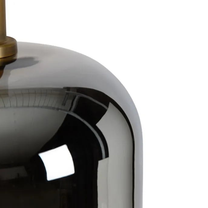 Hängelampe schwarz mit Gold und Rauchglas inkl. 3 PUCC - Zuzanna