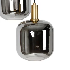 Hängelampe schwarz mit Gold und Rauchglas inkl. 3 PUCC - Zuzanna