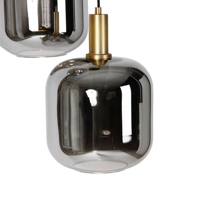 Hängelampe schwarz mit Gold und Rauchglas inkl. 3 PUCC - Zuzanna