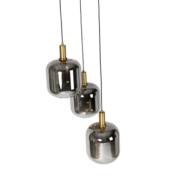 Hängelampe schwarz mit Gold und Rauchglas inkl. 3 PUCC - Zuzanna