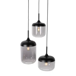 Hängelampe schwarz mit Gold und Rauchglas, 3-flammig, rund – Kyan