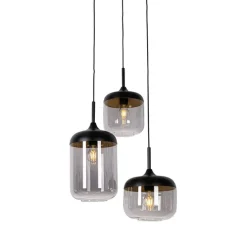 Hängelampe schwarz mit Gold und Rauchglas, 3-flammig, rund – Kyan