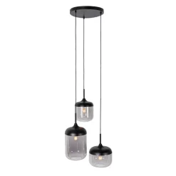 Hängelampe schwarz mit Gold und Rauchglas, 3-flammig, rund – Kyan