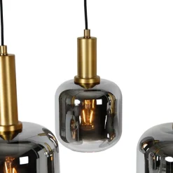 Hängelampe schwarz mit Gold und Rauchglas oval 5-flammig – Zuzanna
