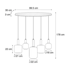 Hängelampe schwarz mit Gold und Rauchglas oval 5-flammig – Zuzanna