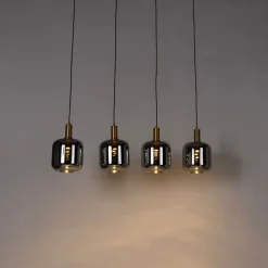 Hängelampe schwarz mit Gold und Rauchglas inkl. 4 PUCC - Zuzanna