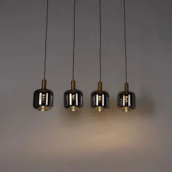 Hängelampe schwarz mit Gold und Rauchglas inkl. 4 PUCC - Zuzanna