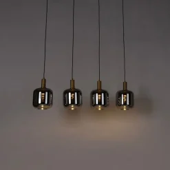 Hängelampe schwarz mit Gold und Rauchglas inkl. 4 PUCC - Zuzanna