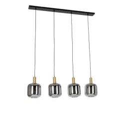 Hängelampe schwarz mit Gold und Rauchglas inkl. 4 PUCC - Zuzanna