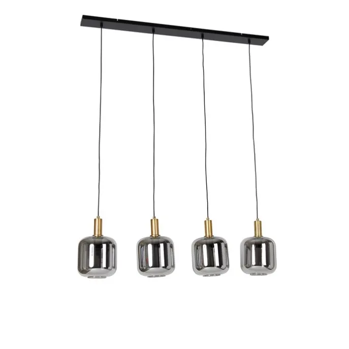 Hängelampe schwarz mit Gold und Rauchglas inkl. 4 PUCC - Zuzanna