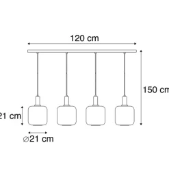 Hängelampe schwarz mit Gold und Rauchglas inkl. 4 PUCC - Zuzanna