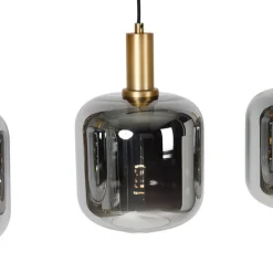 Hängelampe schwarz mit Gold und Rauchglas inkl. 4 PUCC - Zuzanna