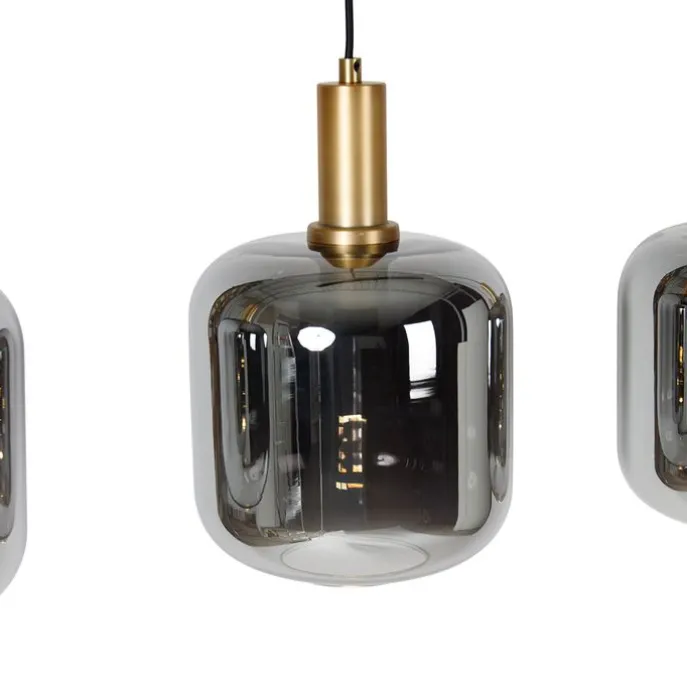 Hängelampe schwarz mit Gold und Rauchglas inkl. 4 PUCC - Zuzanna