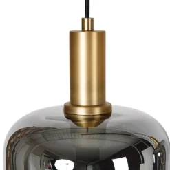 Hängelampe schwarz mit Gold und Rauchglas inkl. 4 PUCC - Zuzanna