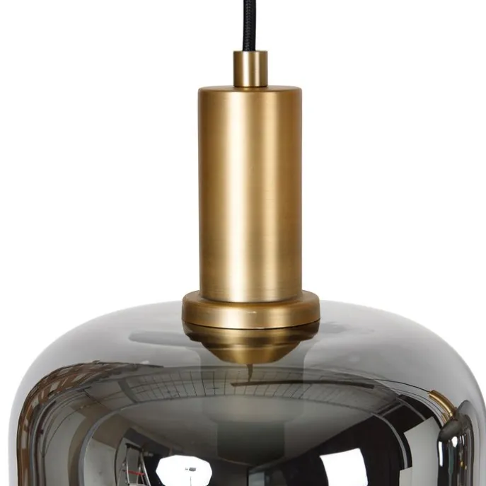 Hängelampe schwarz mit Gold und Rauchglas inkl. 4 PUCC - Zuzanna