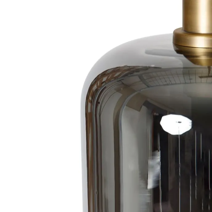 Hängelampe schwarz mit Gold und Rauchglas inkl. 4 PUCC - Zuzanna